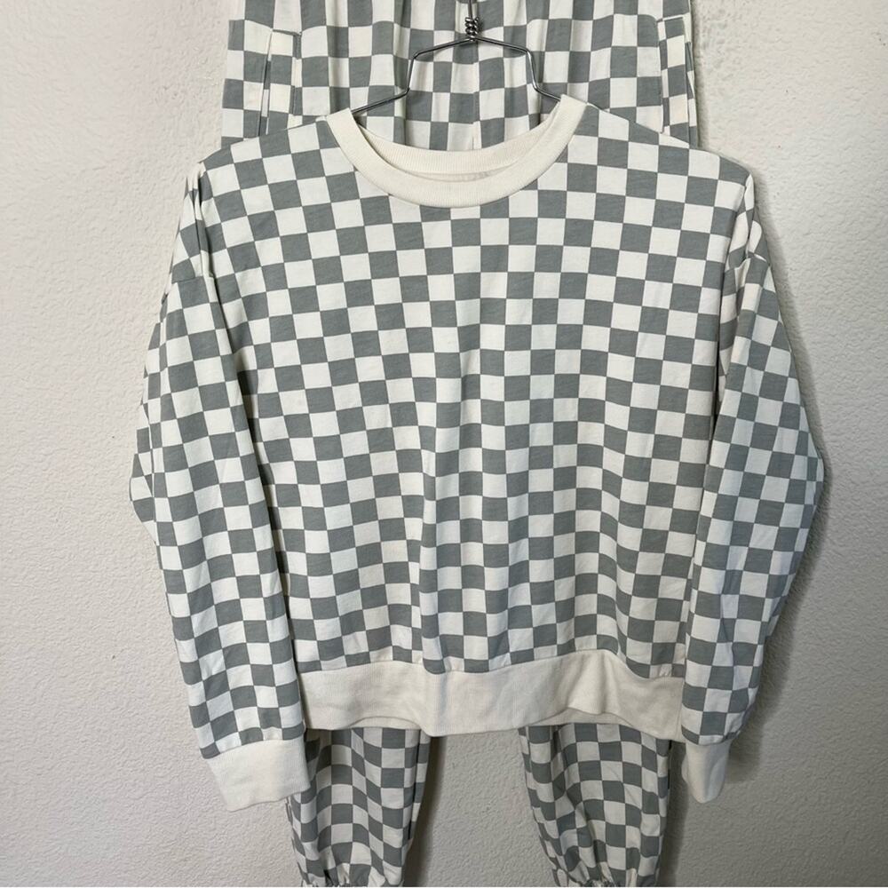 Rylee + Cru SET Checkered 2 Piece Lounge Sweatshirt Sweatpants Womens Size XS